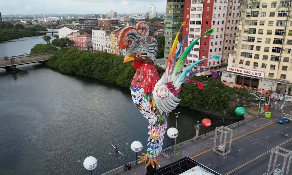 Galo Gigante no carnaval do Recife de 2024 — Foto: TV Globo/Reprodução