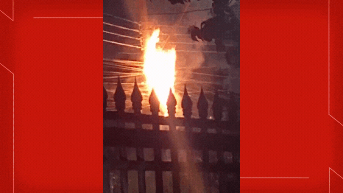 VÍDEO: poste pega fogo em Samambaia Sul; incêndio foi causado por uma pipa, diz Neonergia