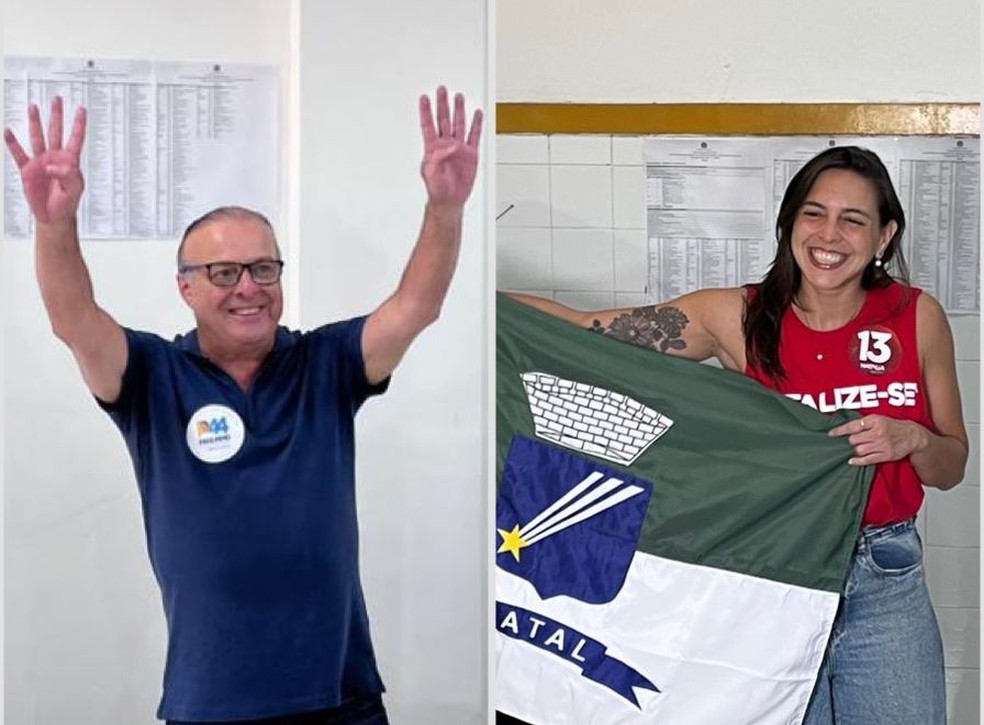 Paulinho Freire, do União Brasil, e Natália Bonavides, do PT, vão disputar o 2º turno em Natal — Foto: Inter TV Cabugi