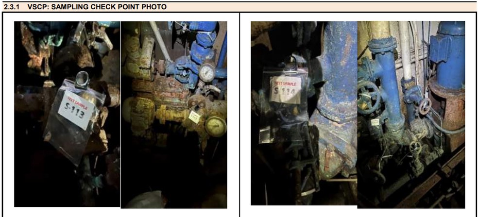 Imagem da vistoria feita para identificar materiais tóxicos no porta-aviões São Paulo, afundado pela Marinha na costa de Pernambuco — Foto: Reprodução