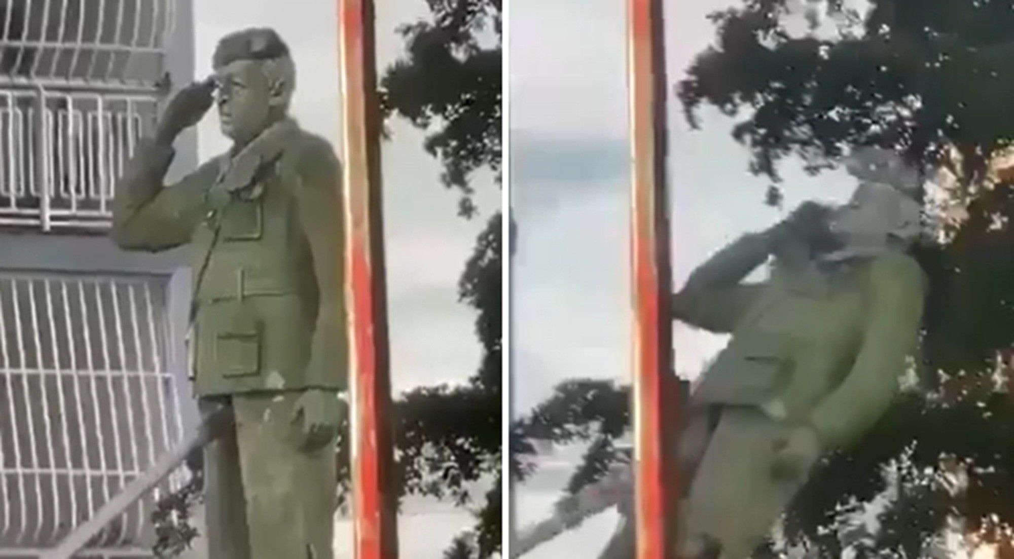 É #FAKE que vídeo de venezuelanos derrubando estátua de Hugo Chávez foi gravado após captura de Maduro; cena ocorreu em 2024