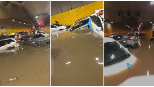 VÍDEO: Carros e ônibus boiam no túnel do Anhangabaú