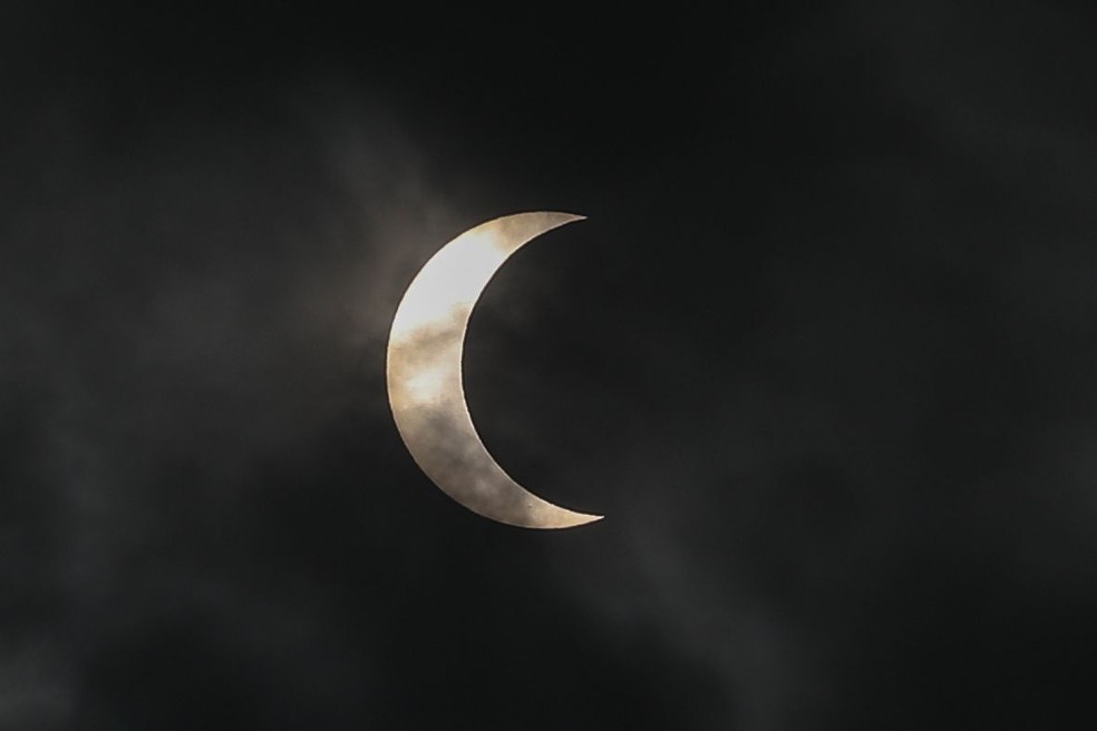 Eclipse solar visto em Rio Branco neste sábado (14) — Foto: Rodrigo Vieira/Arquivo pessoal