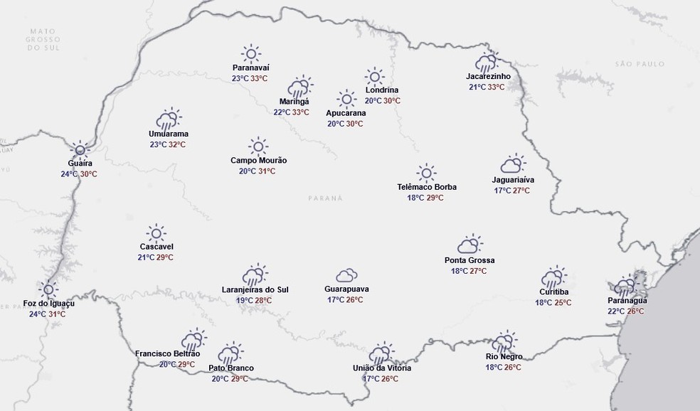Previsão para segunda-feira, 6 de abril — Foto: Reprodução/Simepar