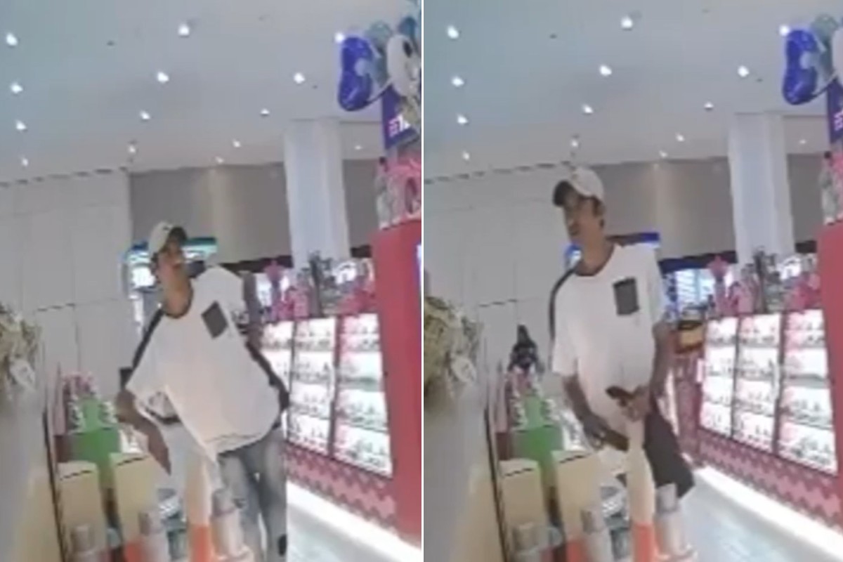 Homem finge comprar presente para a mulher e furta quiosque em shopping de Guarujá; VÍDEO