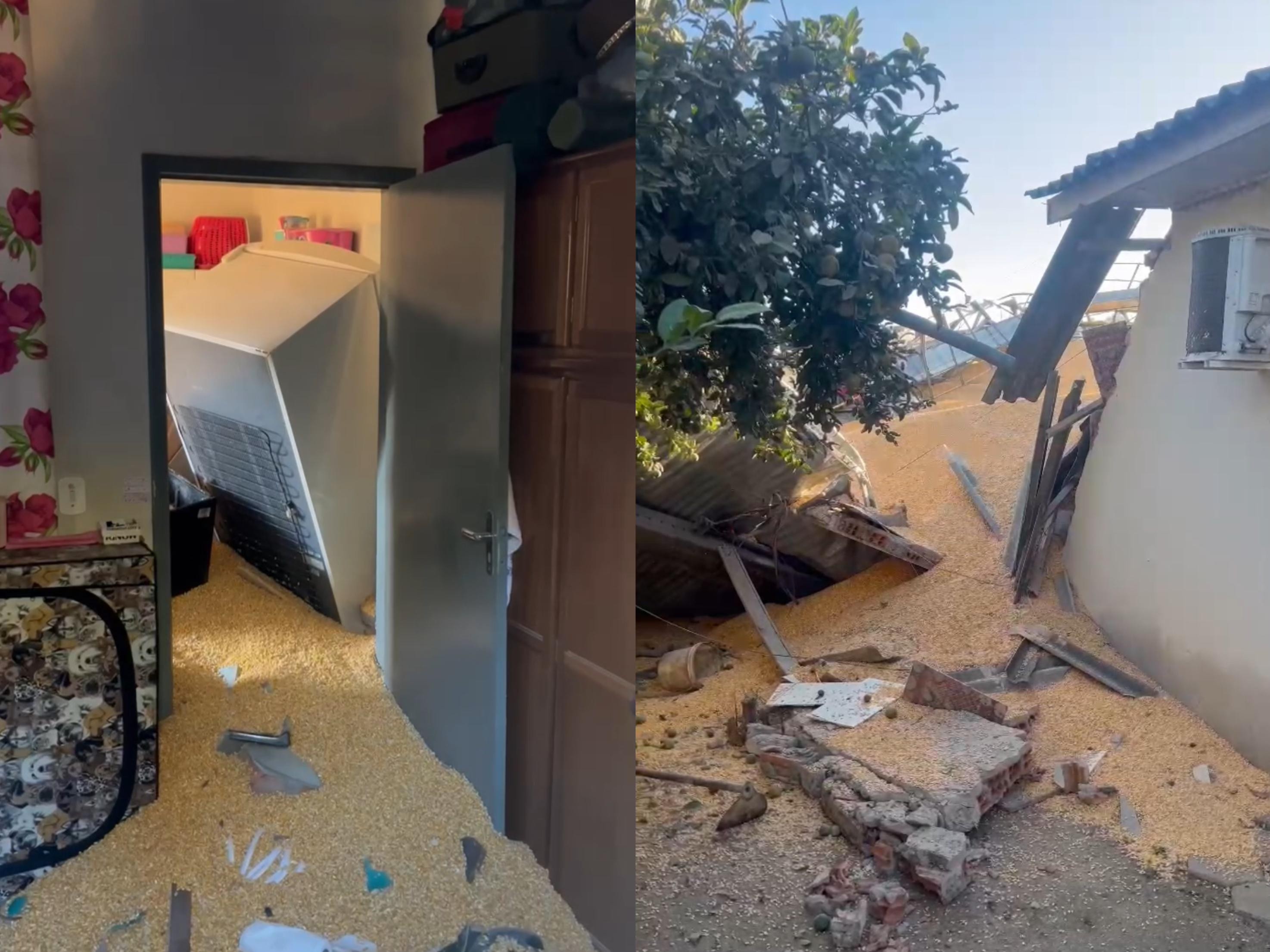 Toneladas de milho destroem casa após explosão de reservatório em Vilhena, RO