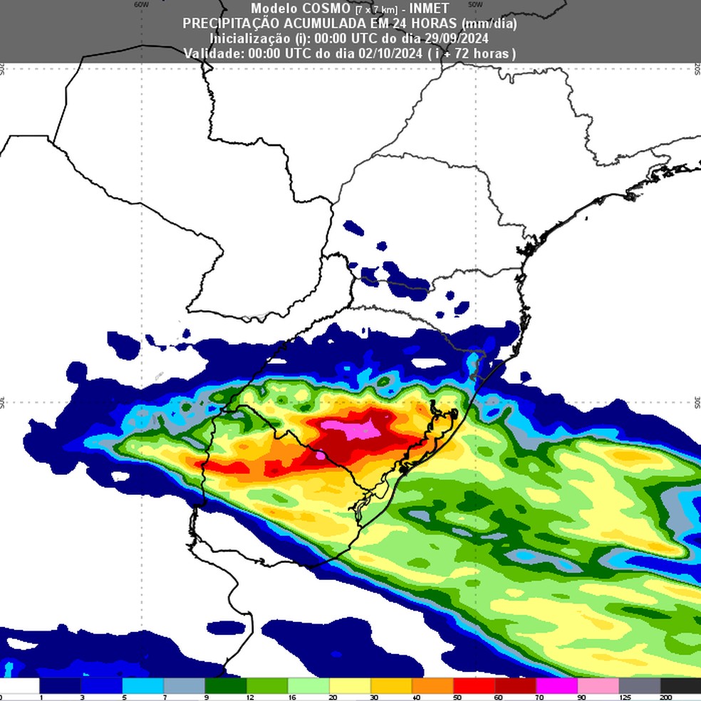 Rio Grande do Sul deve ter novos temporais nesta semana. — Foto: Inmet