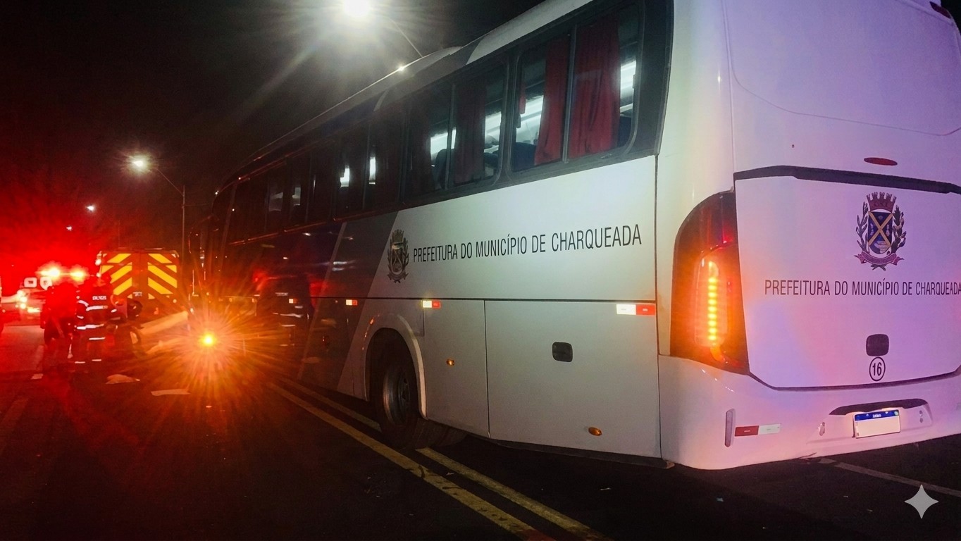 Acidente com ônibus de universitários, caminhão e carro deixa 1 ferido em rodovia de Charqueada  