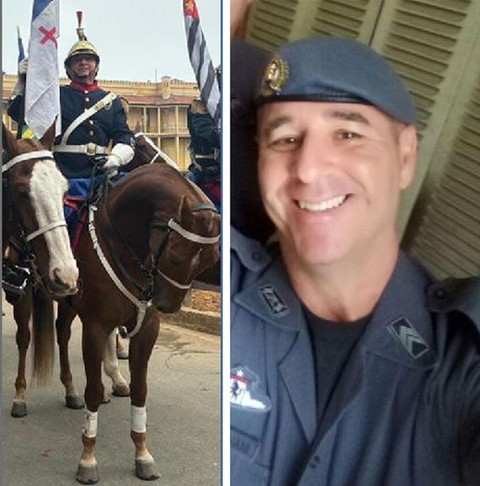 Subtenente Paulino Cristovam da Silva morreu após cair de um cavalo antes de participar do desfile de 7 de Setembro no Sambódromo do Anhembi. A foto acima dele em um cavalo é de sua participação em outro evento do qual já participou, — Foto: Divulgação/Polícia Militar