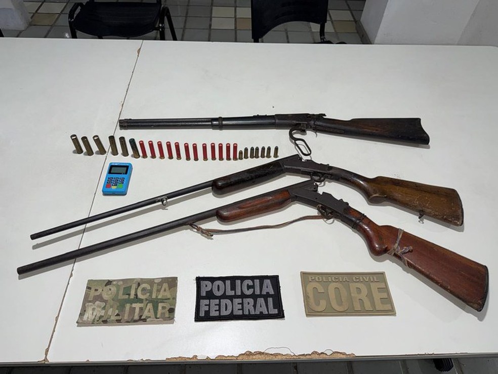 Armas e munições apreendidas na operação — Foto: Polícia Federal