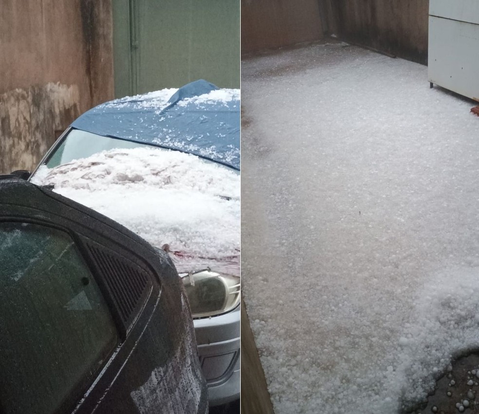 Chuva acompanhada com queda de granizo causou estragos em São Manuel — Foto: Defesa Civil/Divulgação