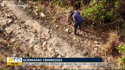 Imagens mostram homens colocando fogo em áreas de mata e provocando incêndios