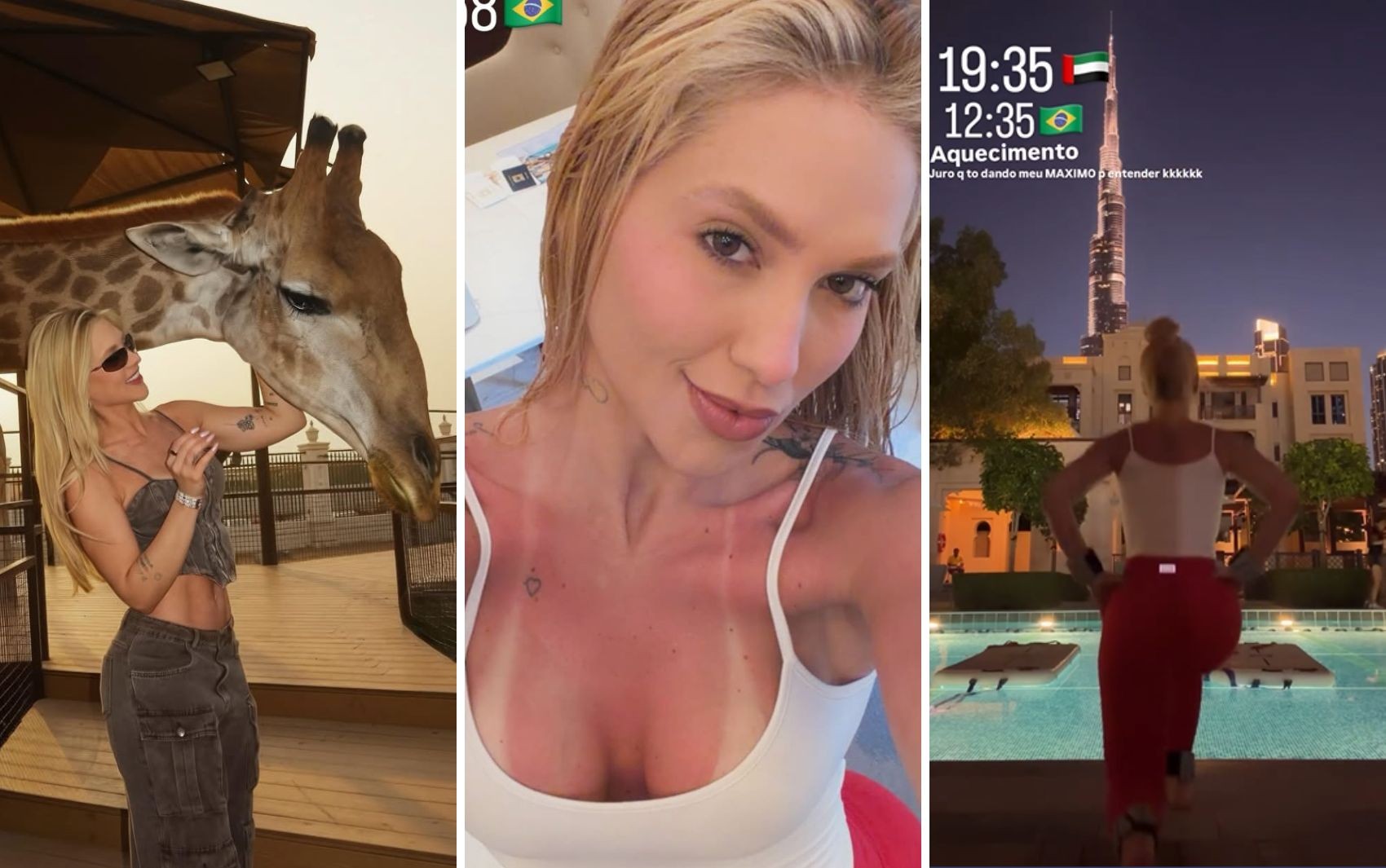 Zoológico, pele queimada de sol e treino funcional em piscina: veja detalhes da viagem de Virginia a Dubai
