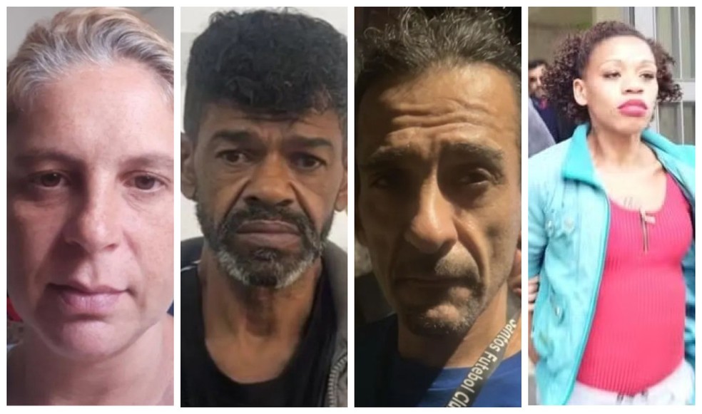 Os réus acusados de feminicídio são os seguintes: Fernanda Loureiro Fazio (mandante), Rosemberg Joaquim de Santana,  João Paulo Bourwuin e Jane Maria da Silva. — Foto: Montagem/g1/Reprodução/TV Globo