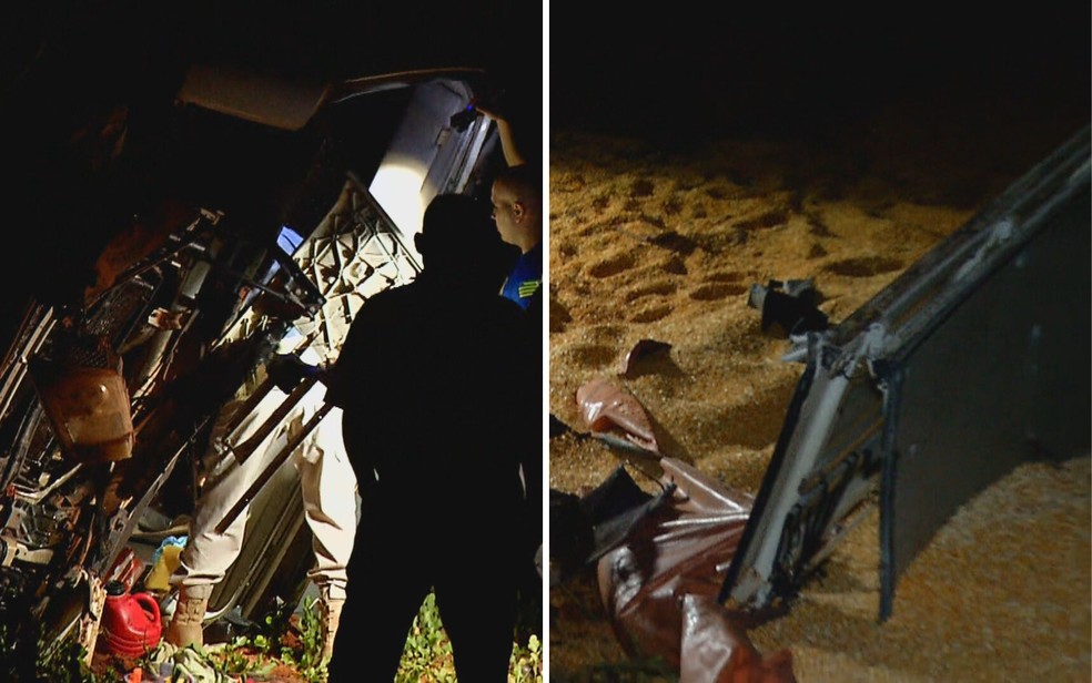 Destroços de acidente que matou quatro PMs em rodovia de Goiás — Foto: Reprodução/TV Anhanguera
