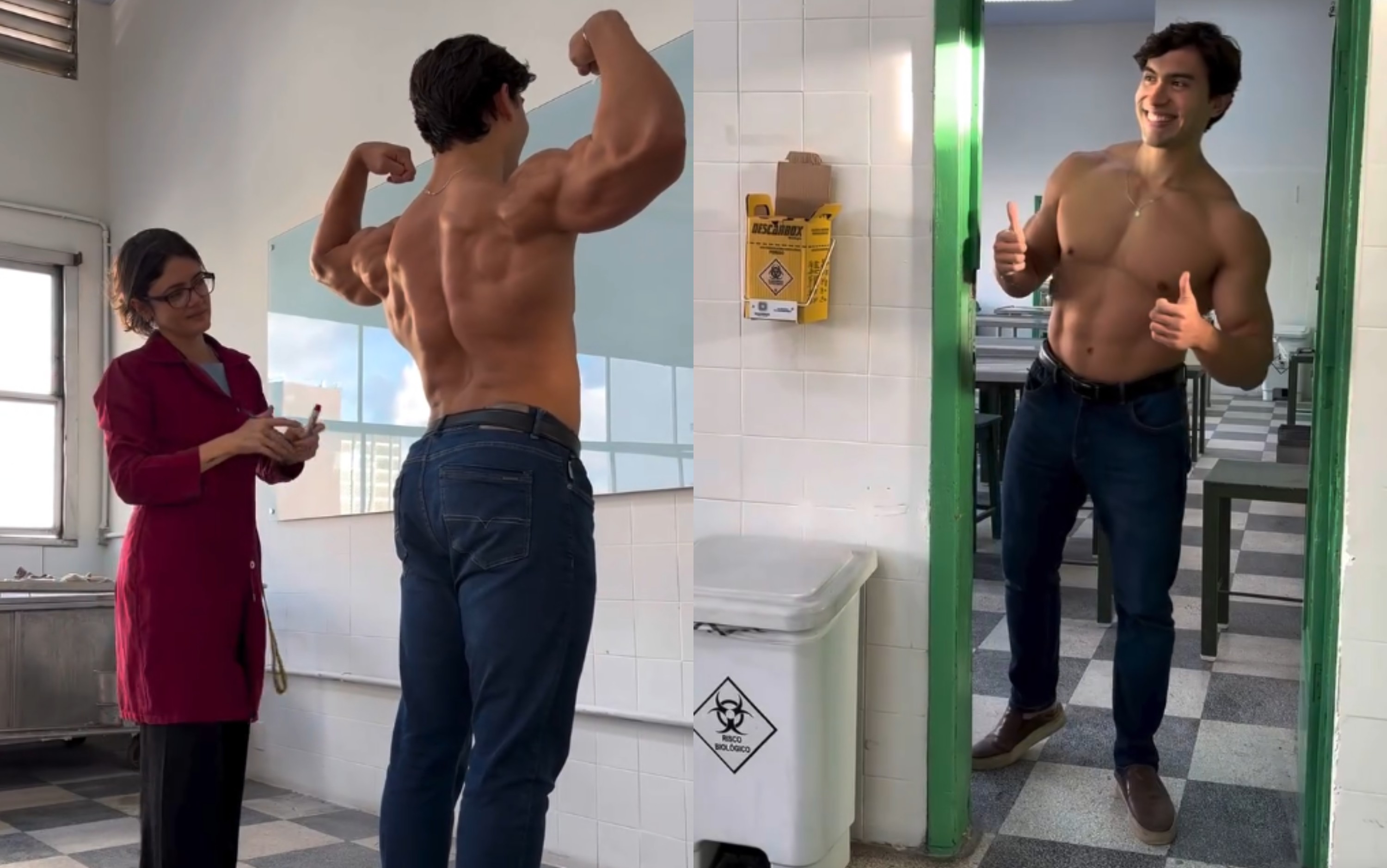 Professora usa aluno fisioculturista como modelo em aula de anatomia e vídeo viraliza