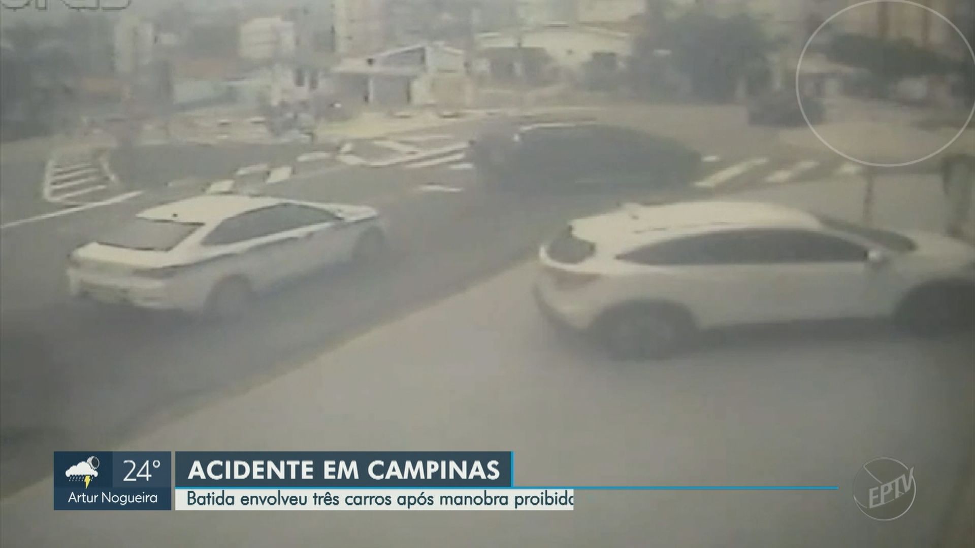 Câmera de segurança flagra acidente com três veículos em avenida de Campinas; VÍDEO