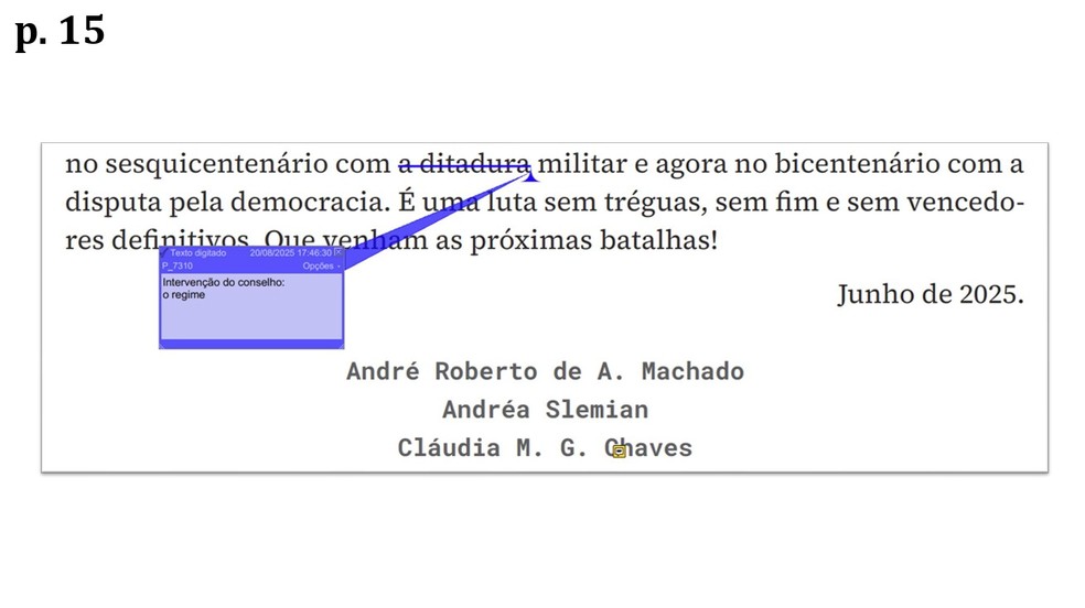 Documento de historiadores aponta trechos censurados de livro sobre a independência. — Foto: Reprodução