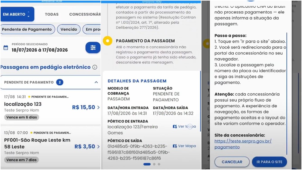 Free flow no aplicativo CNH do Brasil — Foto: divulgação/Ministério dos Transportes
