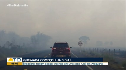 Brigadistas e Defesa Civil tentam controlar incêndio florestal em Araguanã