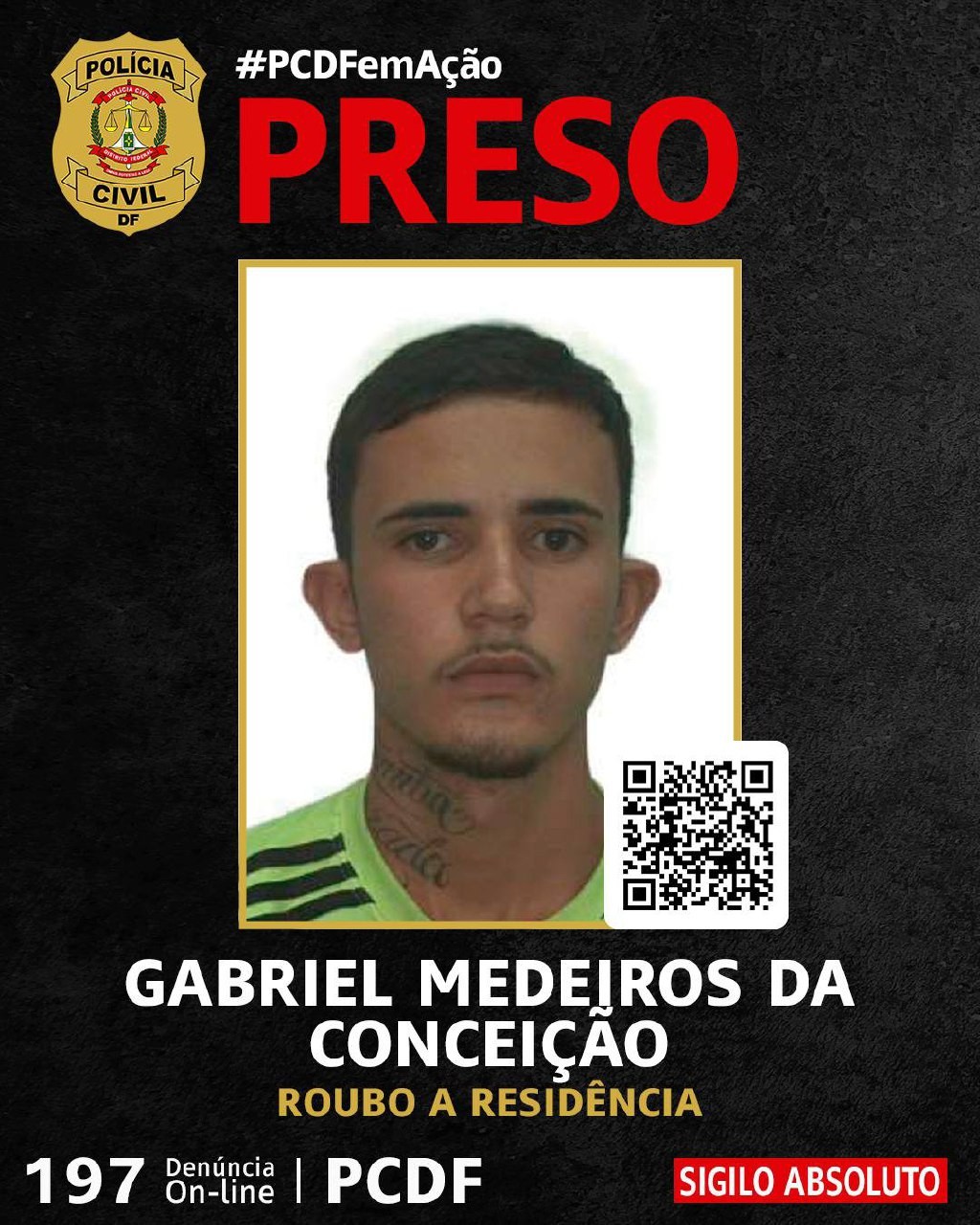 Gabriel Medeiros da Conceição — Foto: Divulgação/PCDF