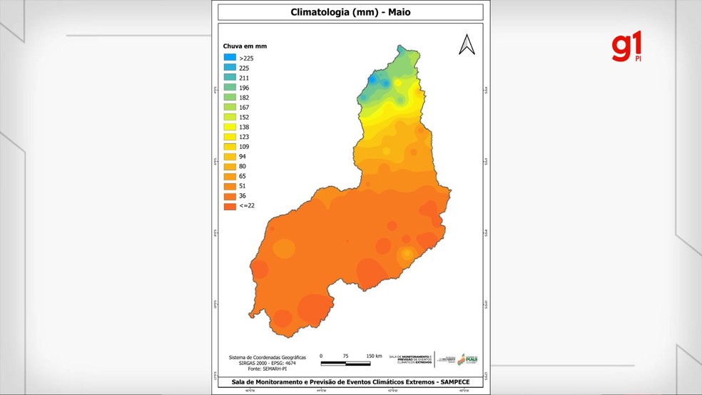 Levantamento climatológico traz média histórica de chuvas no mês de maio no Piauí — Foto: Divulgação/Semarh