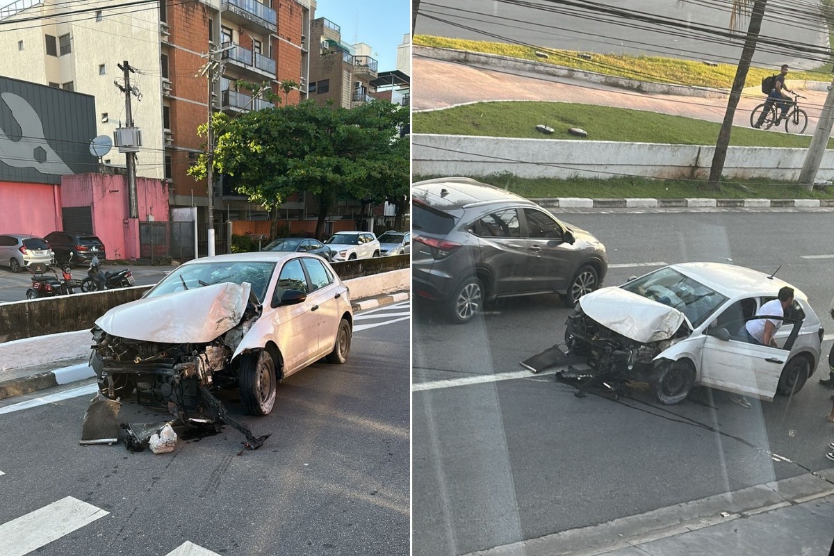 Carro fica destruído após bater em árvore no litoral de SP; VÍDEO