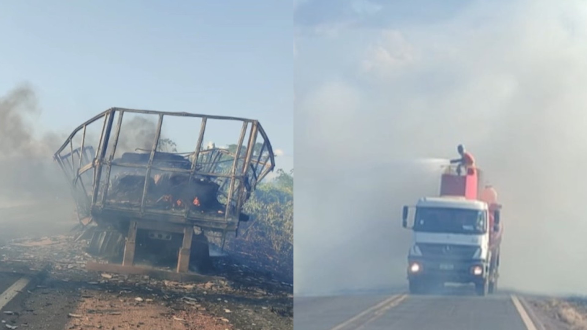 Após caminhão tombar, incêndio atinge veículo de motorista que parou para ajudar, no PA; VÍDEO