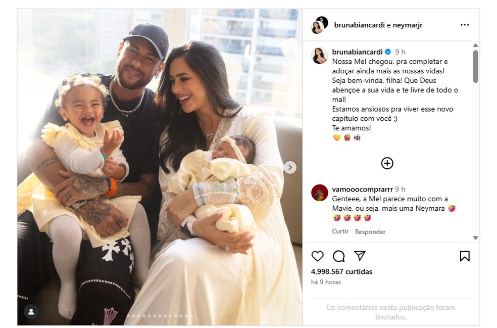 Neymar jr. e Bruna Biancardi com as filhas Mavie e Mel — Foto: Gabriel Queiroz/Reprodução/instagram