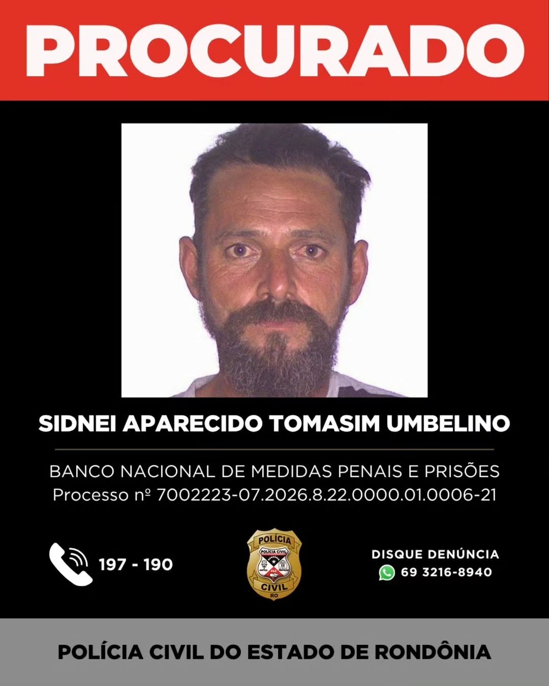 Sidnei Aparecido Tomasim Umbelino — Foto: Reprodução/ Polícia Civil de Rondônia