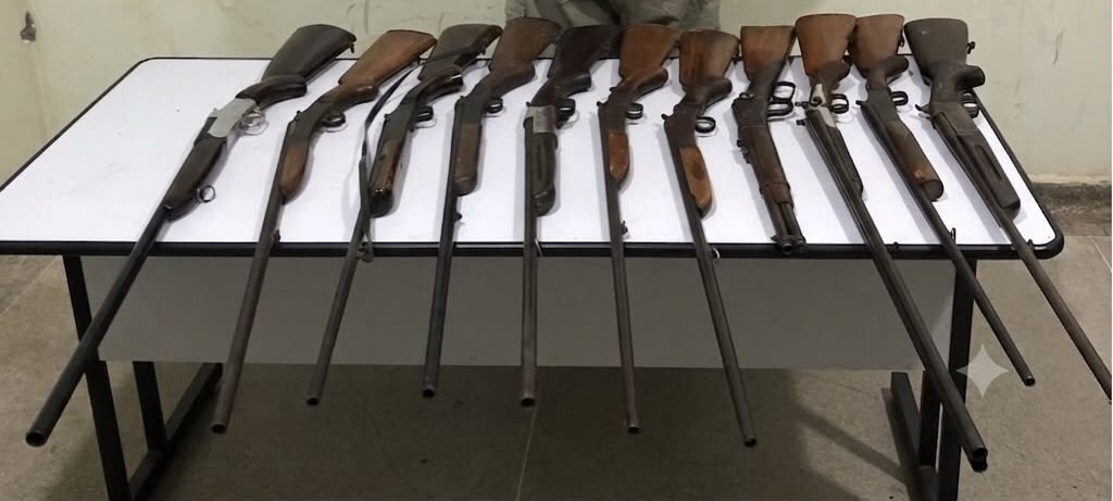 Denúncia de violência doméstica leva polícia a encontrar arsenal de espingardas e carabinas e homem é preso 