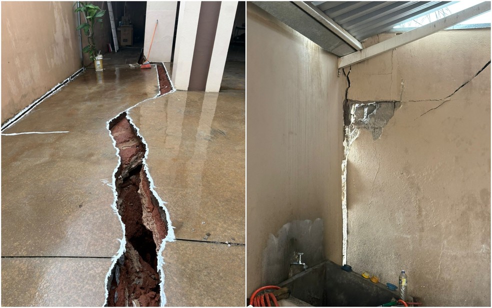 Durante vistoria, equipe identificou rachaduras e parte da estrutura deslocada &mdash; Foto: Secretaria Municipal de Obras