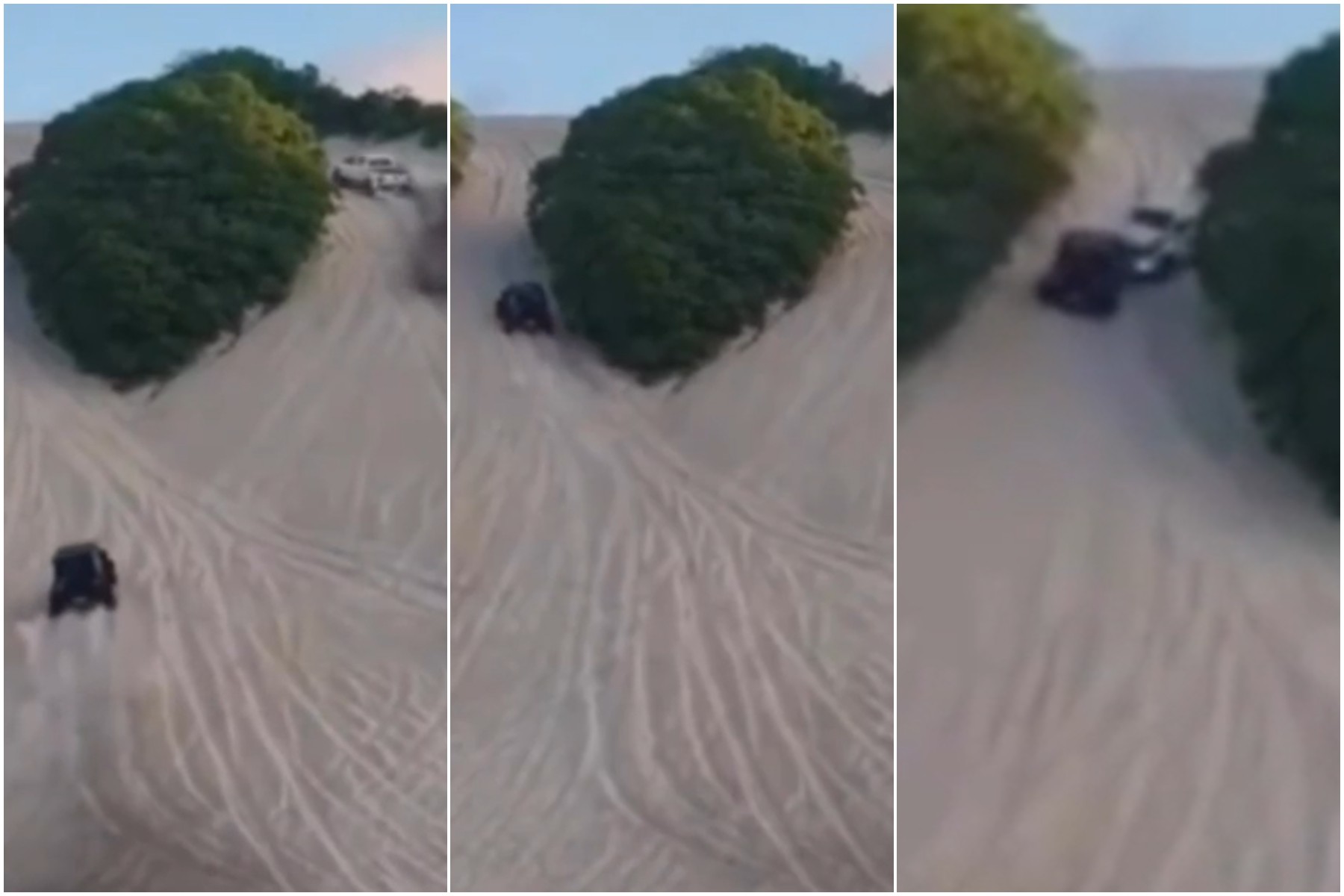 Vídeo flagra batida de frente entre veículos 4x4 em duna na Grande Natal