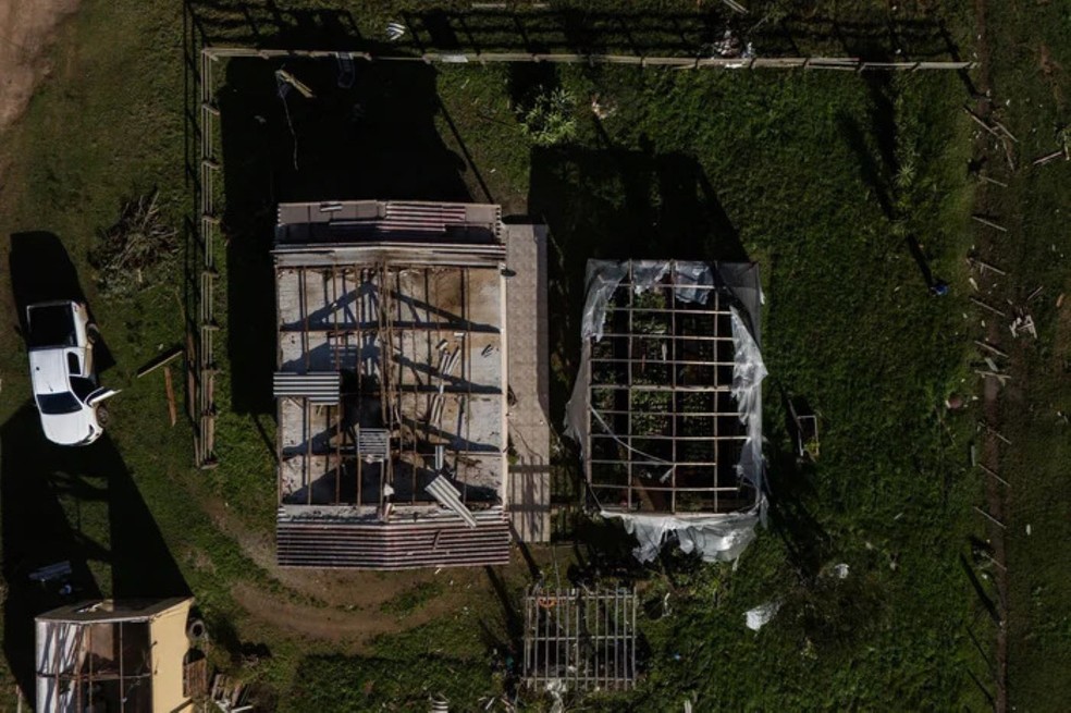 Maratazzo, localidade da área rural de Pedro Osório, , atingida pelo tornado — Foto: Renan Mattos/ Grupo RBS