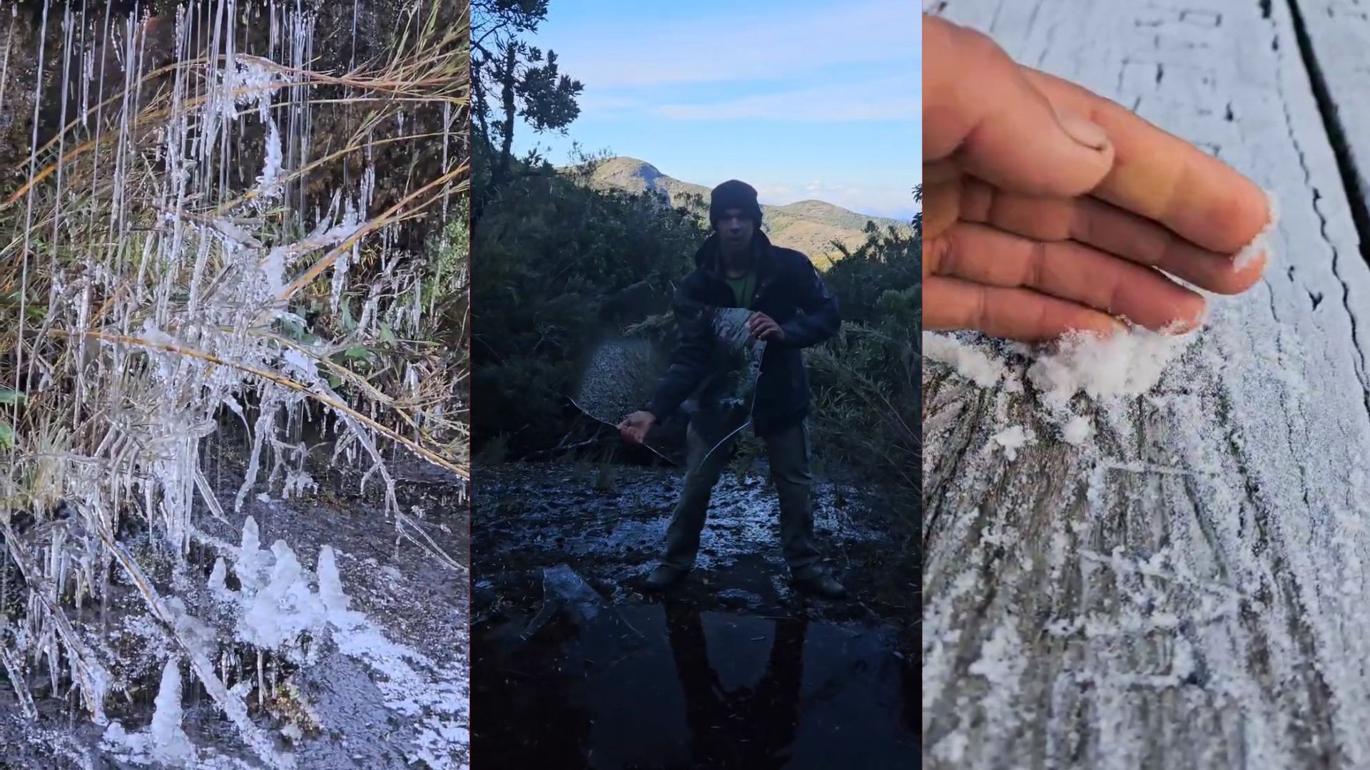 VÍDEO: massa polar congela cachoeira no Parque Nacional do Caparaó no ES