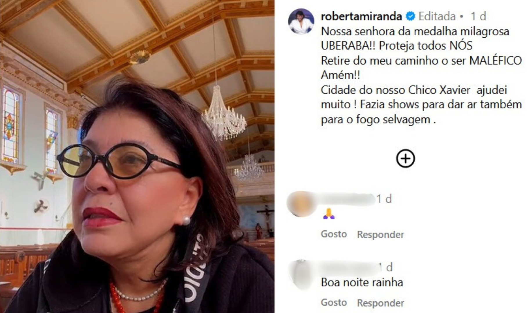 Roberta Miranda visita santuário de Uberaba e pede proteção espiritual: 'Retire do meu caminho o ser maléfico'