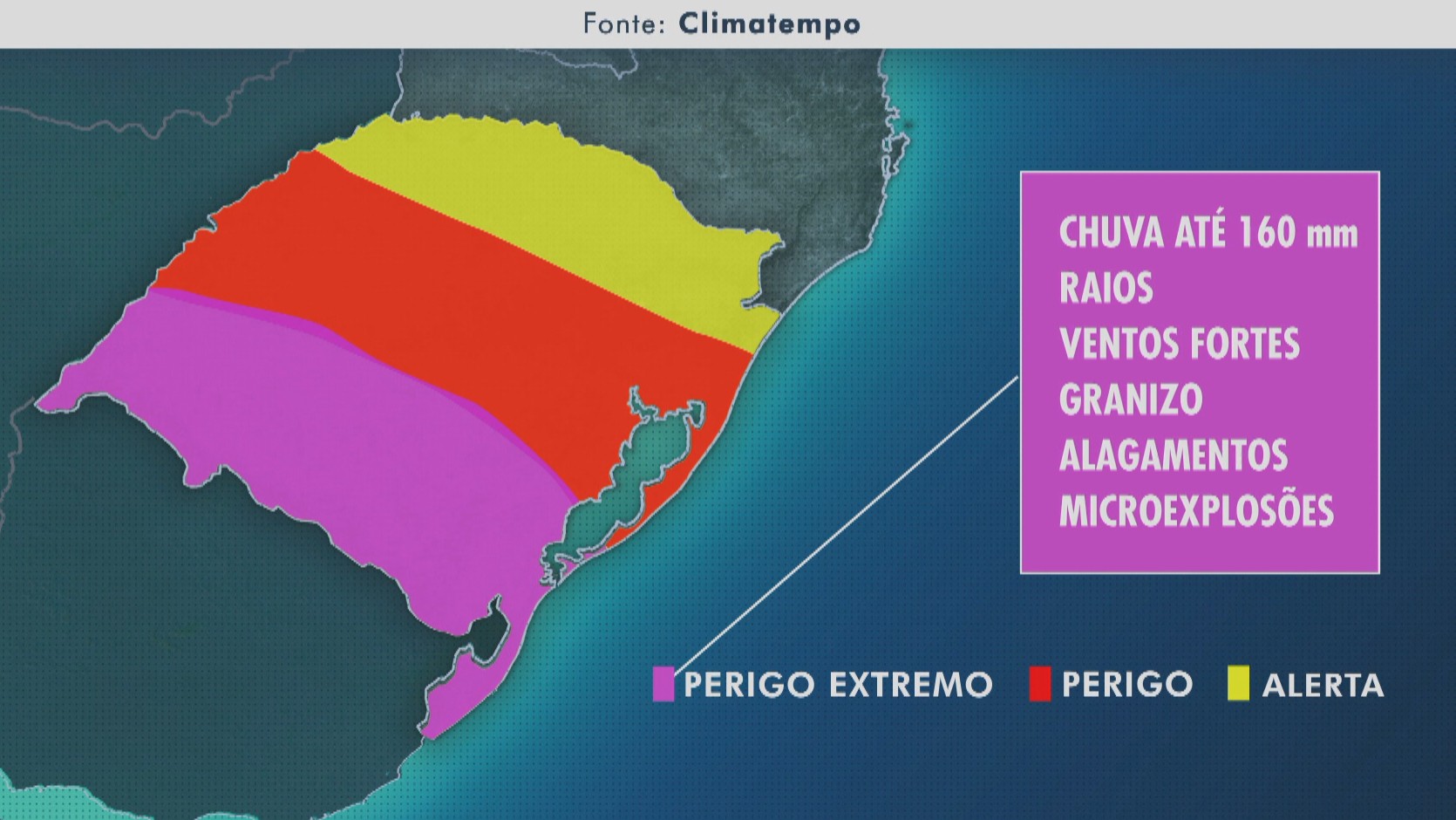 Previsão indica tempestades e tempo severo com chegada de frente fria ao RS