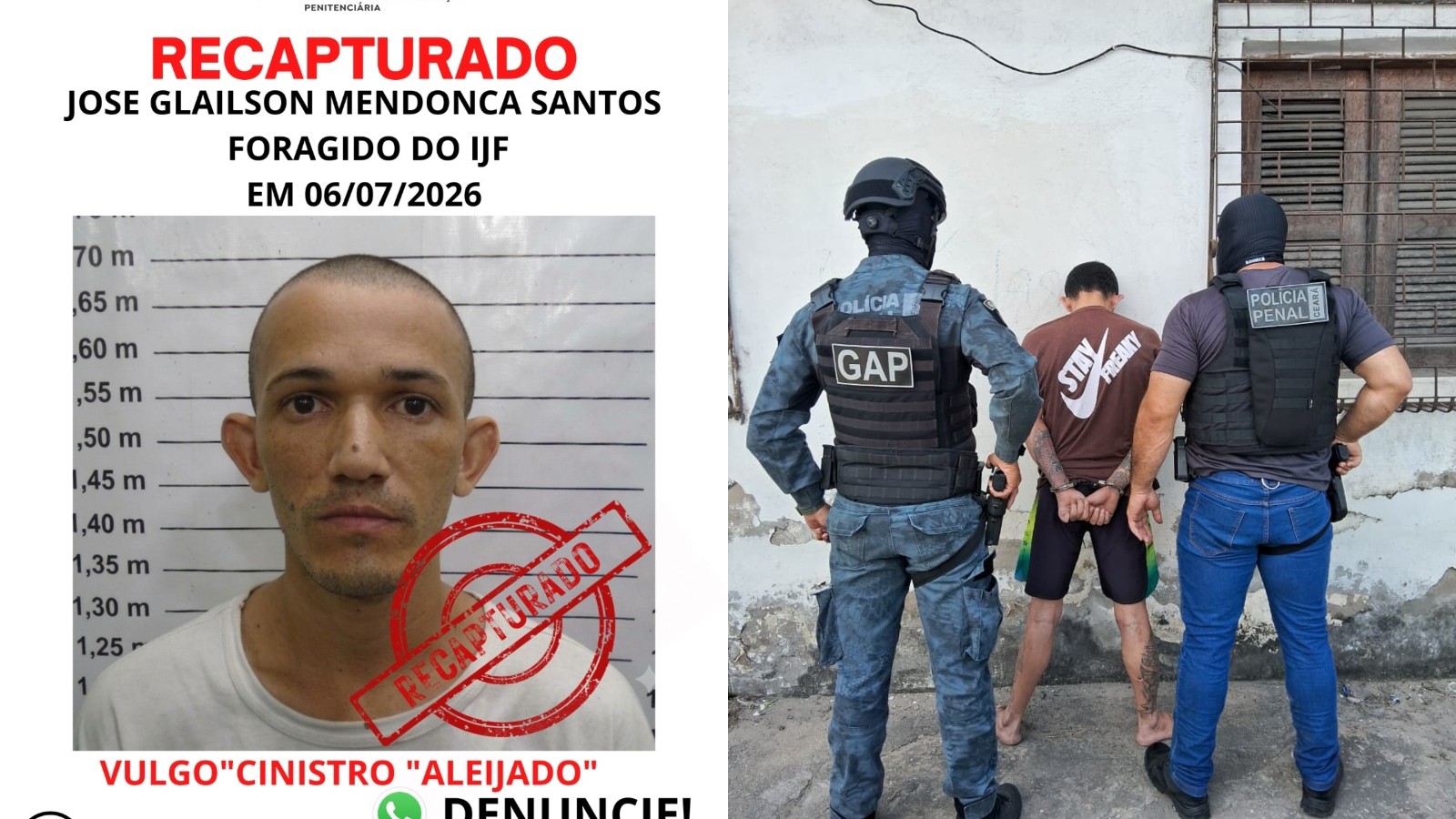Foragido é recapturado após fugir de hospital em Fortaleza ao usar corda feita com lençóis