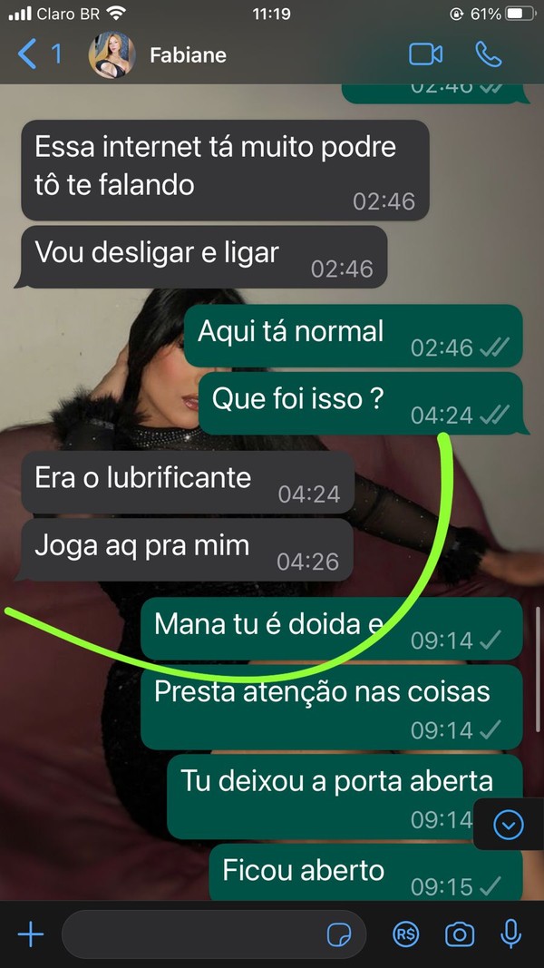 Print mostra últimas mensagens que Fabiane Mendes da Silva teve com irmã antes de ser encontrada morta em Manaus. — Foto: Reprodução