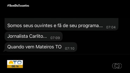 Veja as mensagens de telespectadores do Bom dia Tocantins