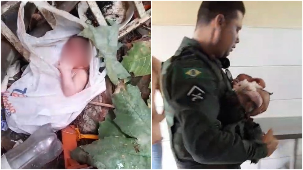 Bebê encontrado no lixo em Icó, no interior do Ceará, foi encaminhado para hospital — Foto: Reprodução