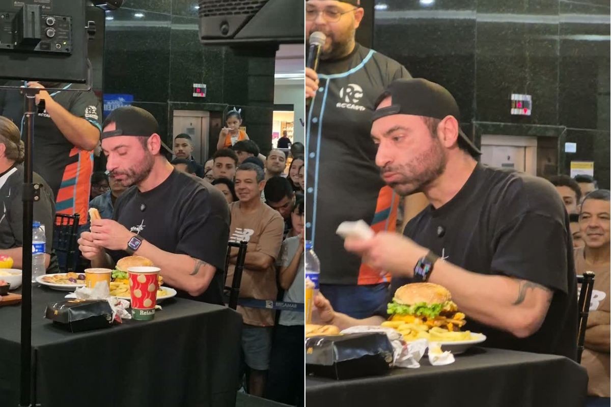 Influenciador come 5 kg de fast food em desafio no litoral de SP; VÍDEO