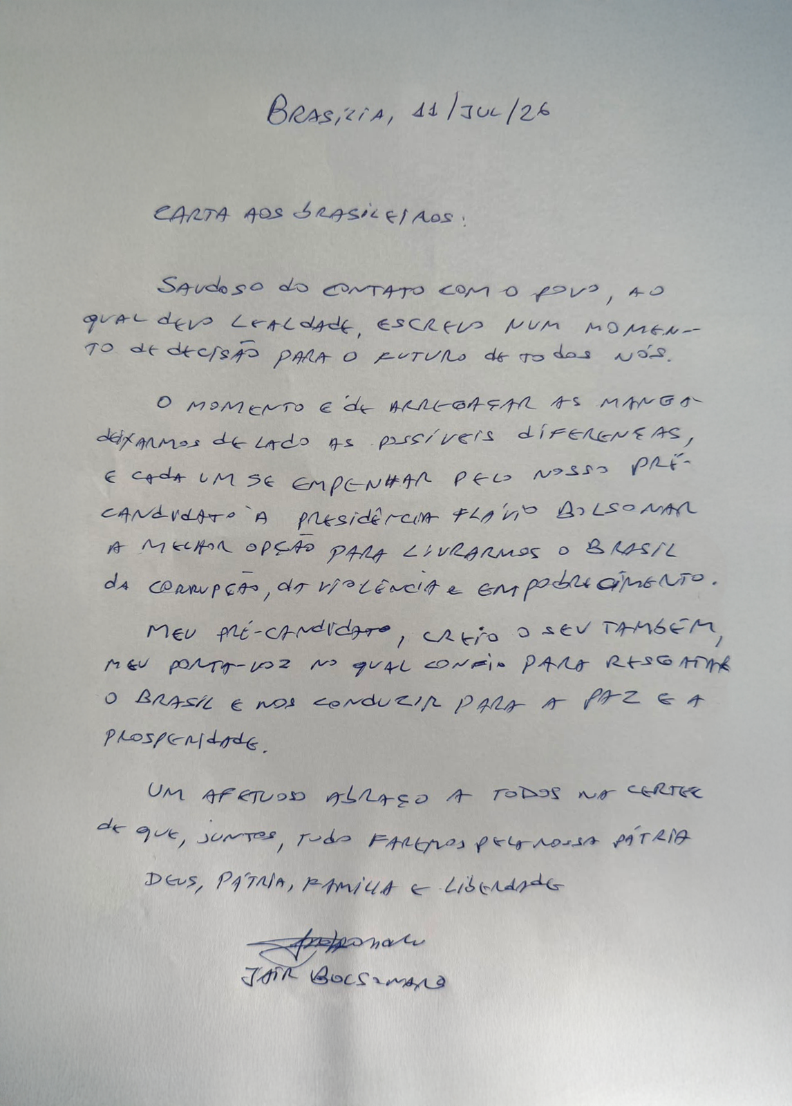 Em carta, Bolsonaro diz que Flávio é seu 'porta-voz' e pede pra deixar 'de lado diferenças', sem citar briga do filho com Michelle