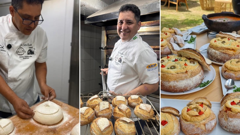 João Carlos Butske mostra o pão de torta capixaba, feito no Espírito Santo — Foto: João Carlos Butske/ Arquivo Pessoal