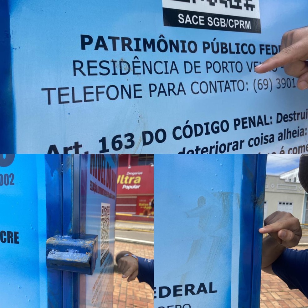 Imagens mostram marcas deixadas na plataforma durante o furto — Foto: Arquivo/Serviço Geológico do Brasil