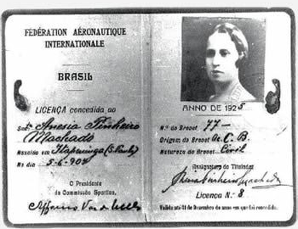 Licença para pilotar aeronaves de Anésia Pinheiro Machado — Foto: Arquivo público
