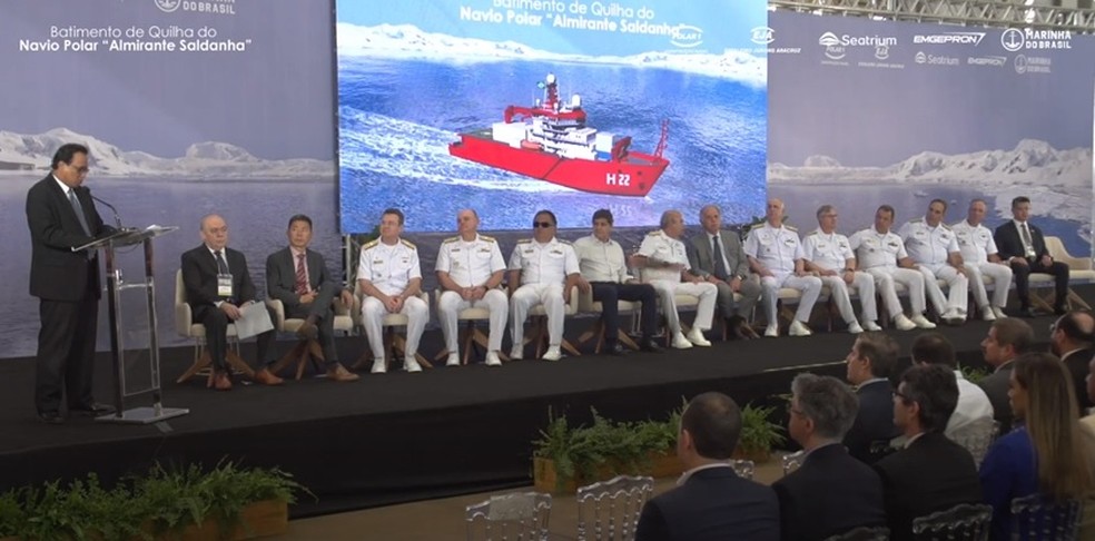 Marinha do Brasil realiza cerimônia de batimento de quilha do Navio Polar (NPo) “Almirante Saldanha” — Foto: Marinha do Brasil (MB)