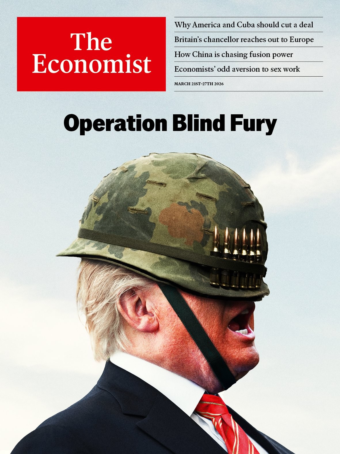Capa da Economist ironiza ação militar de Trump no Irã: 'Operação Fúria Cega'