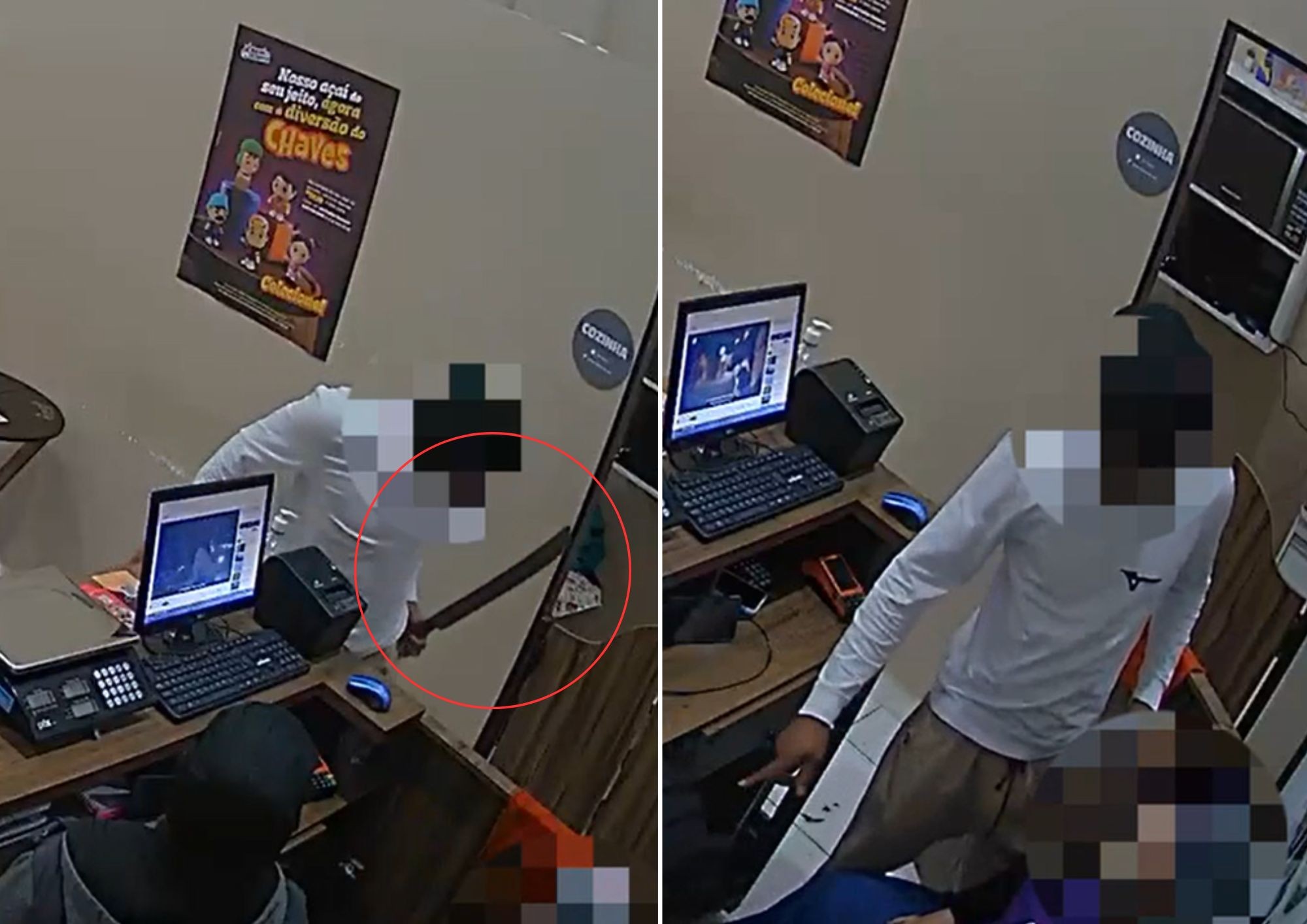 Homem tira facão de dentro da calça e ameaça funcionários de loja de açaí durante assalto no litoral de SP; VÍDEO