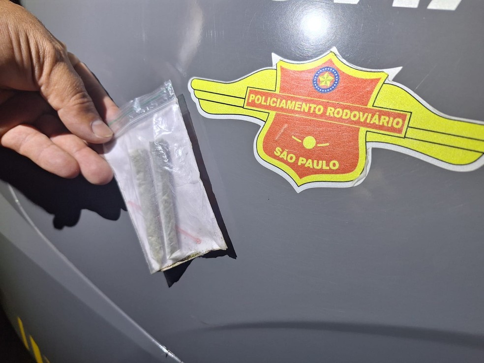 Policiais encontraram dois cigarros de maconha dentro do veículo roubado, em Teodoro Sampaio (SP) — Foto: Polícia Rodoviária